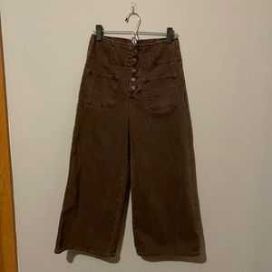 High Waist, Wide Leg Brown Denim Pants